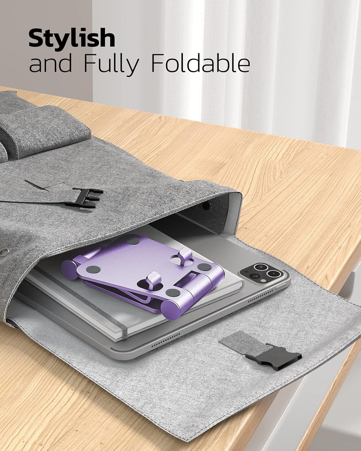 Nulaxy Full Aluminum Dual Folding Cell Phone Stand for Desk, Purple