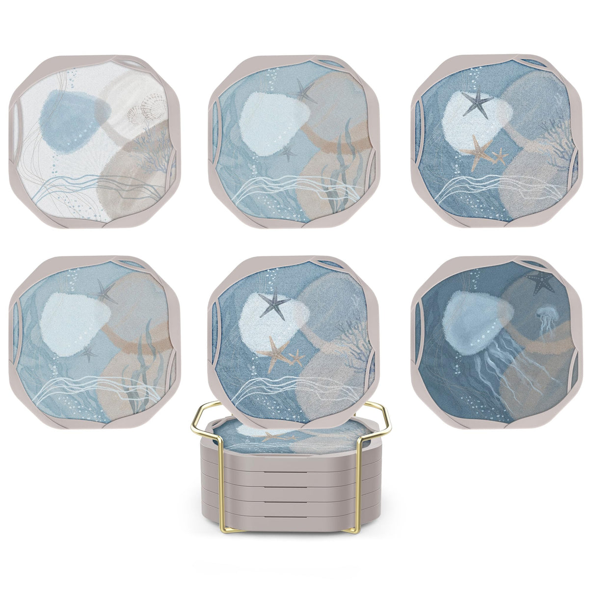 UMIRRO Absorbent Felt & Silicone Drink Cup Coasters Set of 6 with Holder