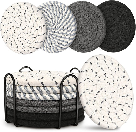 Coasters for Drinks, Coasters Set of 4 - Color, 8 Pack Coaster Set, Absorbent Coaster with Holder, Coffee Table Decor, Living Room Decor for House Warming Gifts