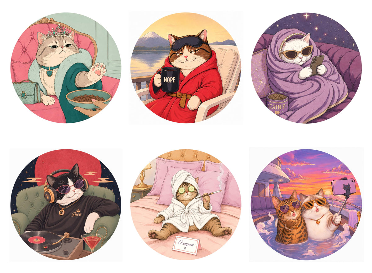 Ninja Cat Coasters Set of 6 - Cat Gifts for Men Anime Decor, Funny Coasters